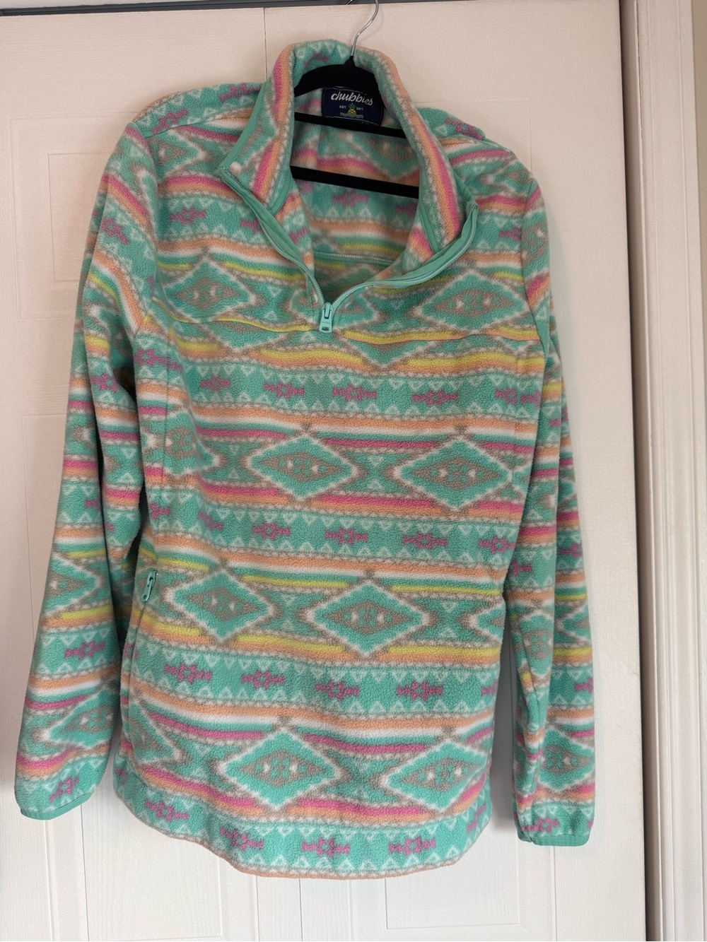chubbies Mint Aztec Pattern Half-Zip Fleece Pullover